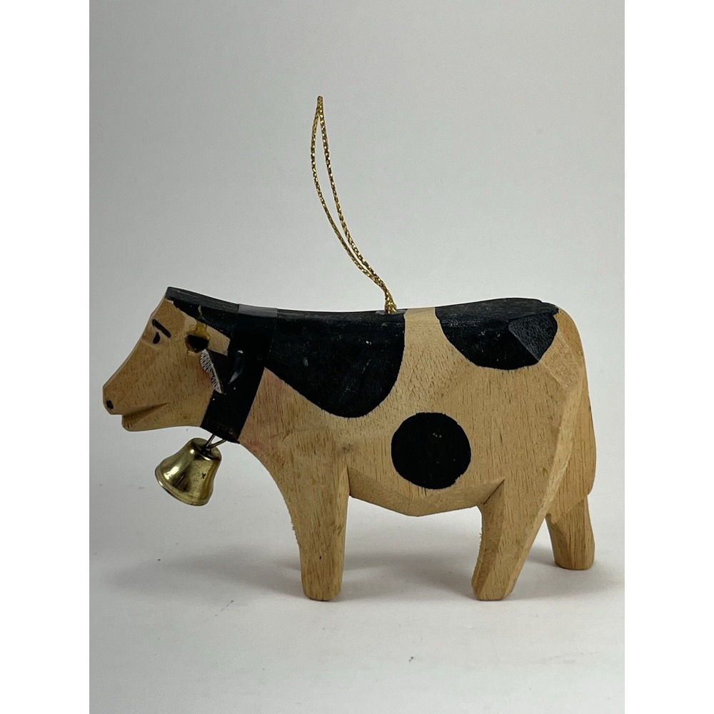 Vintage Trauffer Cow Switzerland Christmas Ornament Wooden Swiss Folk Art Rustic